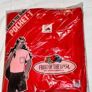 NEW 1984 Fruit Of The Loom Pocket T-shirt Men’s Large 42-44 - All Cotton - Red